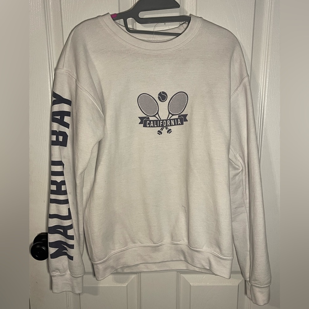 white long sleeve malibu tennis crewneck